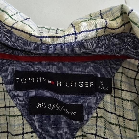 Tommy Hilfiger Shirt Men Sz S Button Up Gray Short Sleeve Striped Pockets Logo - Picture 9 of 9